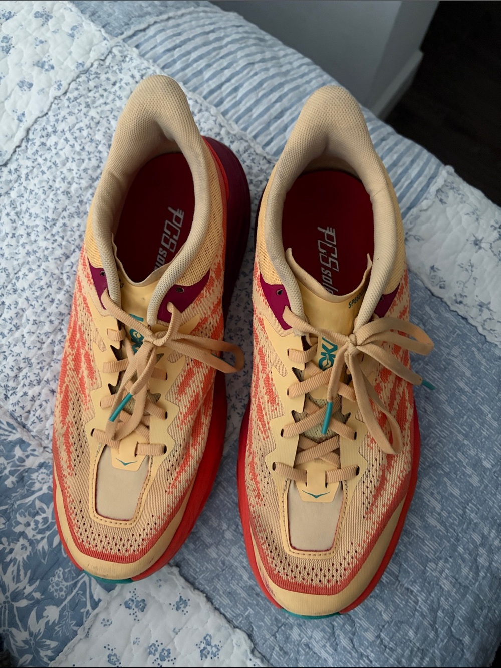 Hoka Coral and Teal Trail Running Shoes - Picture 2 of 4